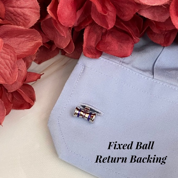 Elegant Double Barrel Two Tone Purple and Silver Cufflinks - Picture 10 of 16